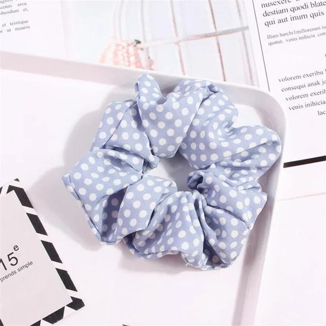 Polka Dot Stripe Lattice Cloth Scrunchie Women Girls Elastic Hair Rubber Band Accessories For Women Tie Hair Ring Rope Headdress