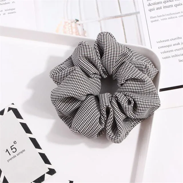 Polka Dot Stripe Lattice Cloth Scrunchie Women Girls Elastic Hair Rubber Band Accessories For Women Tie Hair Ring Rope Headdress