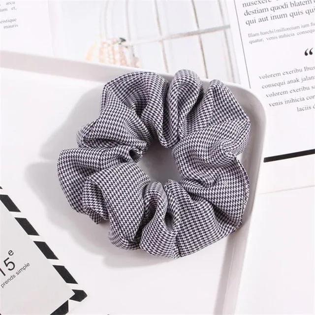 Polka Dot Stripe Lattice Cloth Scrunchie Women Girls Elastic Hair Rubber Band Accessories For Women Tie Hair Ring Rope Headdress