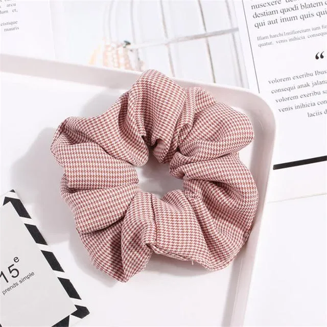 Polka Dot Stripe Lattice Cloth Scrunchie Women Girls Elastic Hair Rubber Band Accessories For Women Tie Hair Ring Rope Headdress
