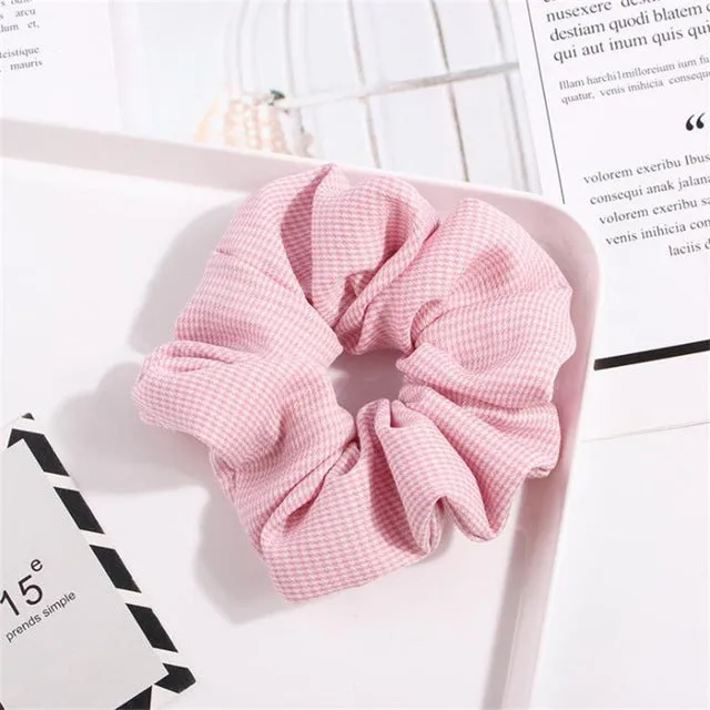 Polka Dot Stripe Lattice Cloth Scrunchie Women Girls Elastic Hair Rubber Band Accessories For Women Tie Hair Ring Rope Headdress