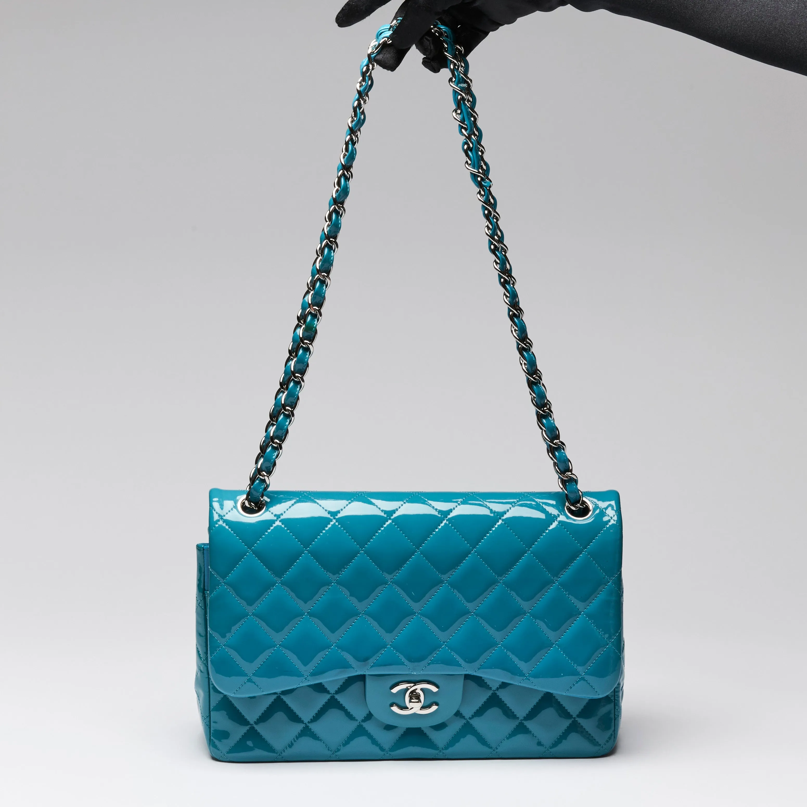 Pre-Loved Chanel ™ Blue Patent Leather Large Double Flap Bag