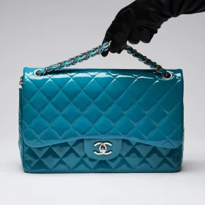 Pre-Loved Chanel ™ Blue Patent Leather Large Double Flap Bag