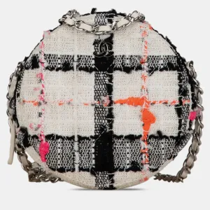 Quilted Tweed Round Clutch With Chain