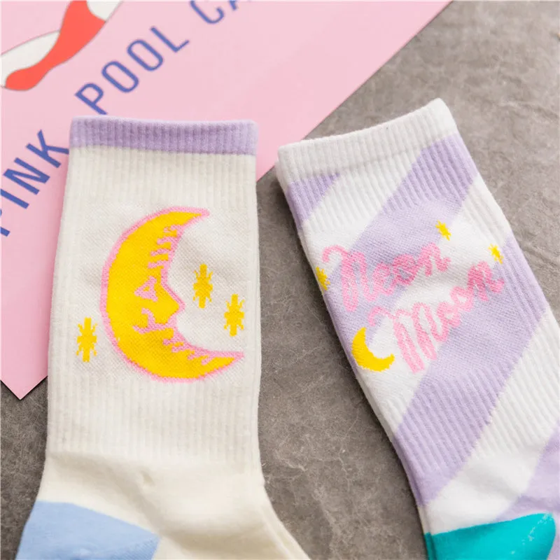 "CANDY-COLORED MOON" COTTON SOCKS K111815
