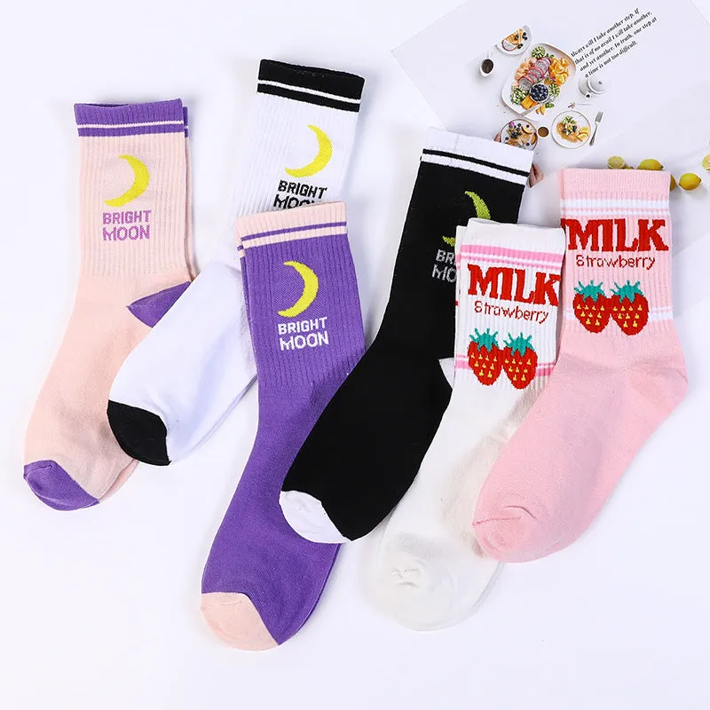 "HARAJUKU STRAWBERRY / BRIGHT MOON" SOCKS 2 PAIRS K090803