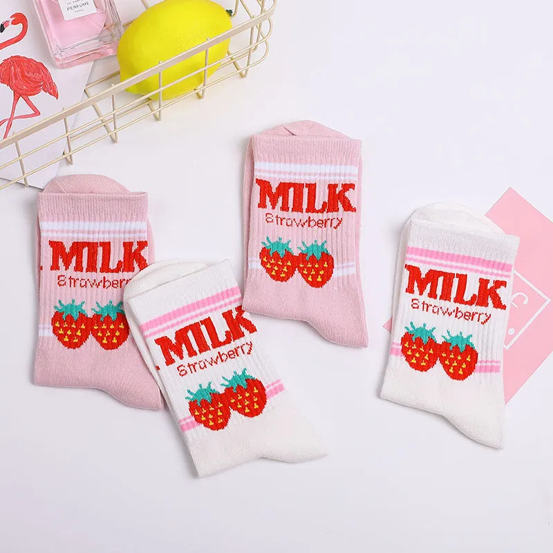 "HARAJUKU STRAWBERRY / BRIGHT MOON" SOCKS 2 PAIRS K090803