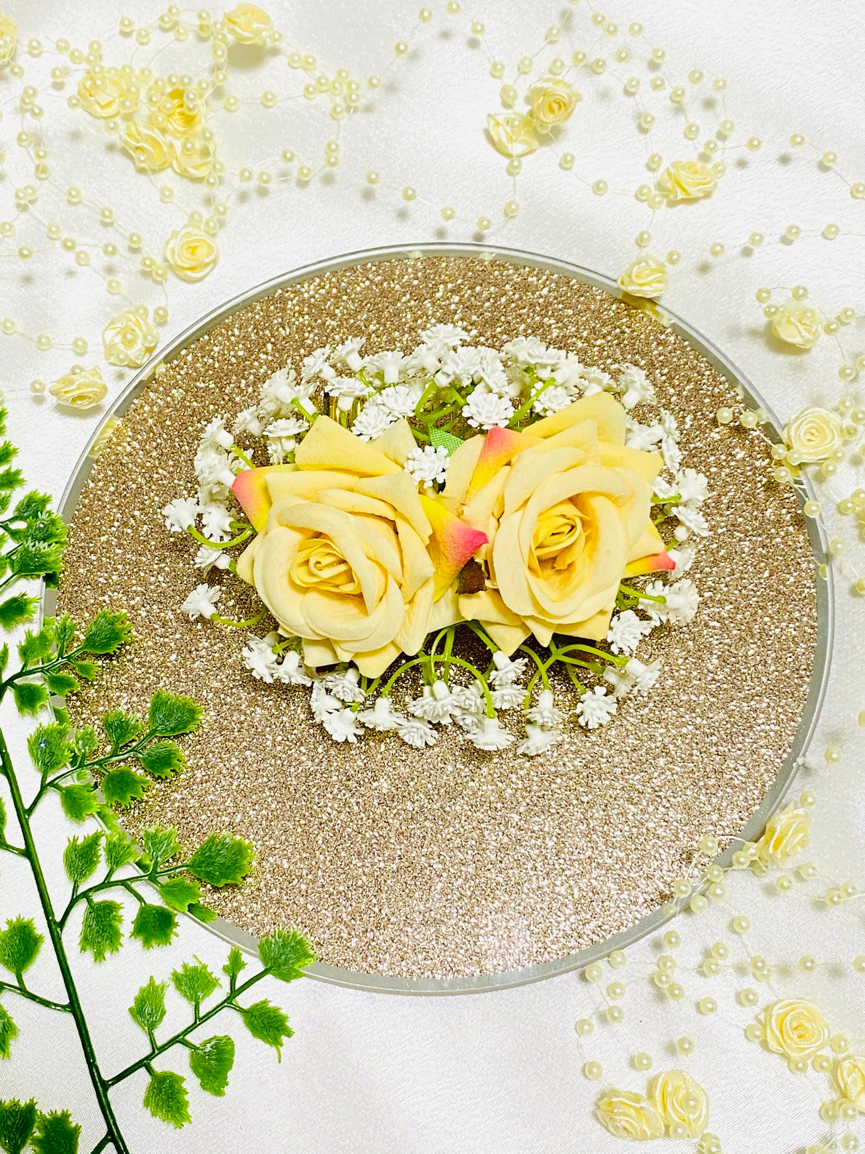 Rajia Beige Silk Rose Flower Hair Comb