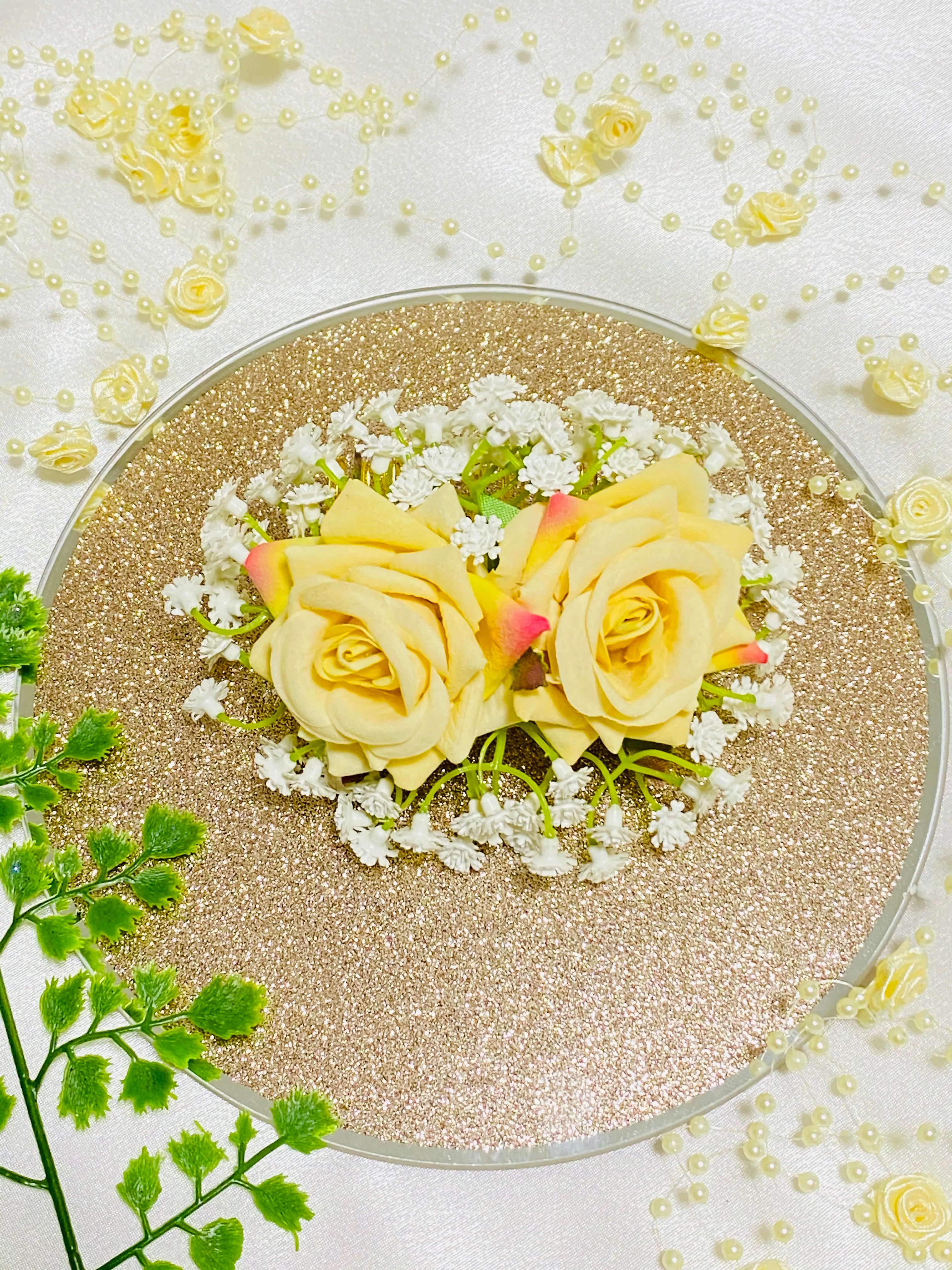 Rajia Beige Silk Rose Flower Hair Comb