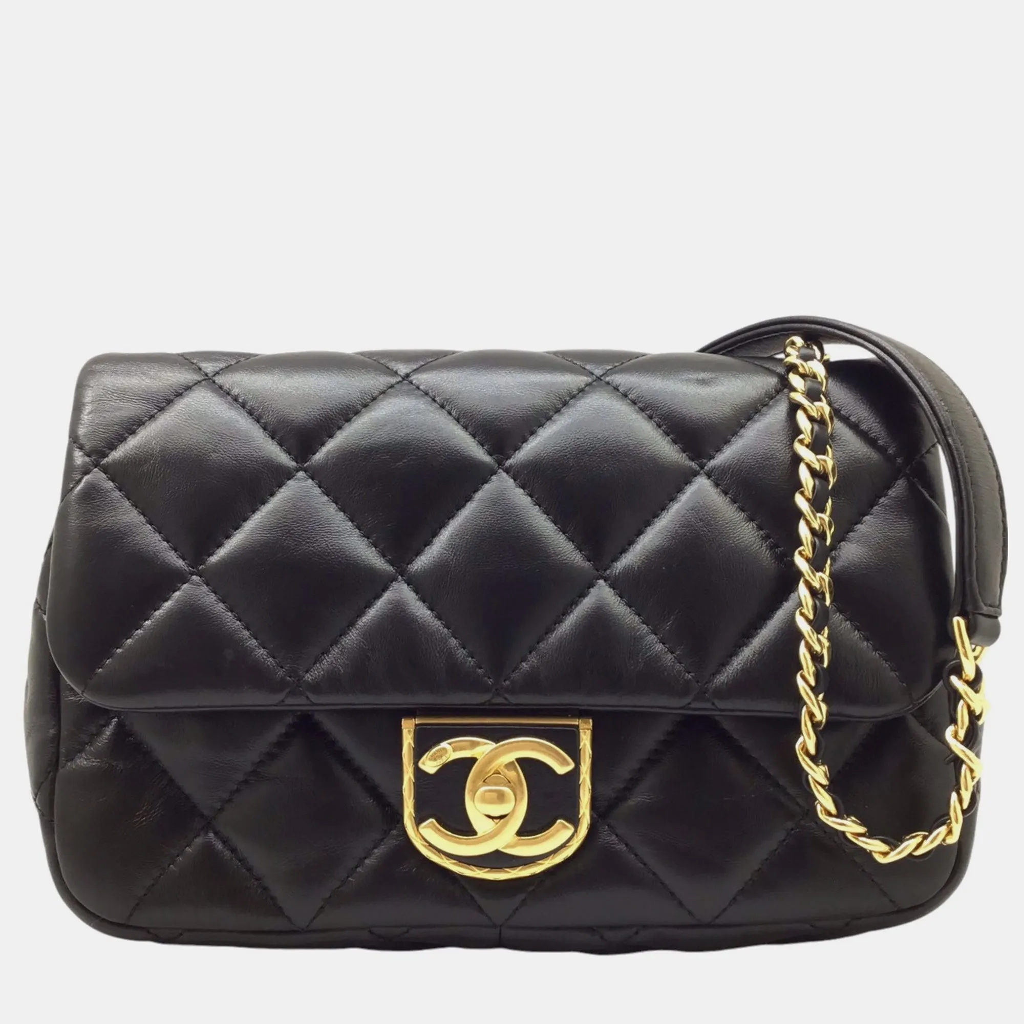 Ramsun Black Matelasse Flap Chain Shoulder Bag