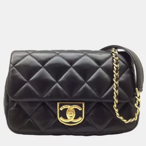 Ramsun Black Matelasse Flap Chain Shoulder Bag