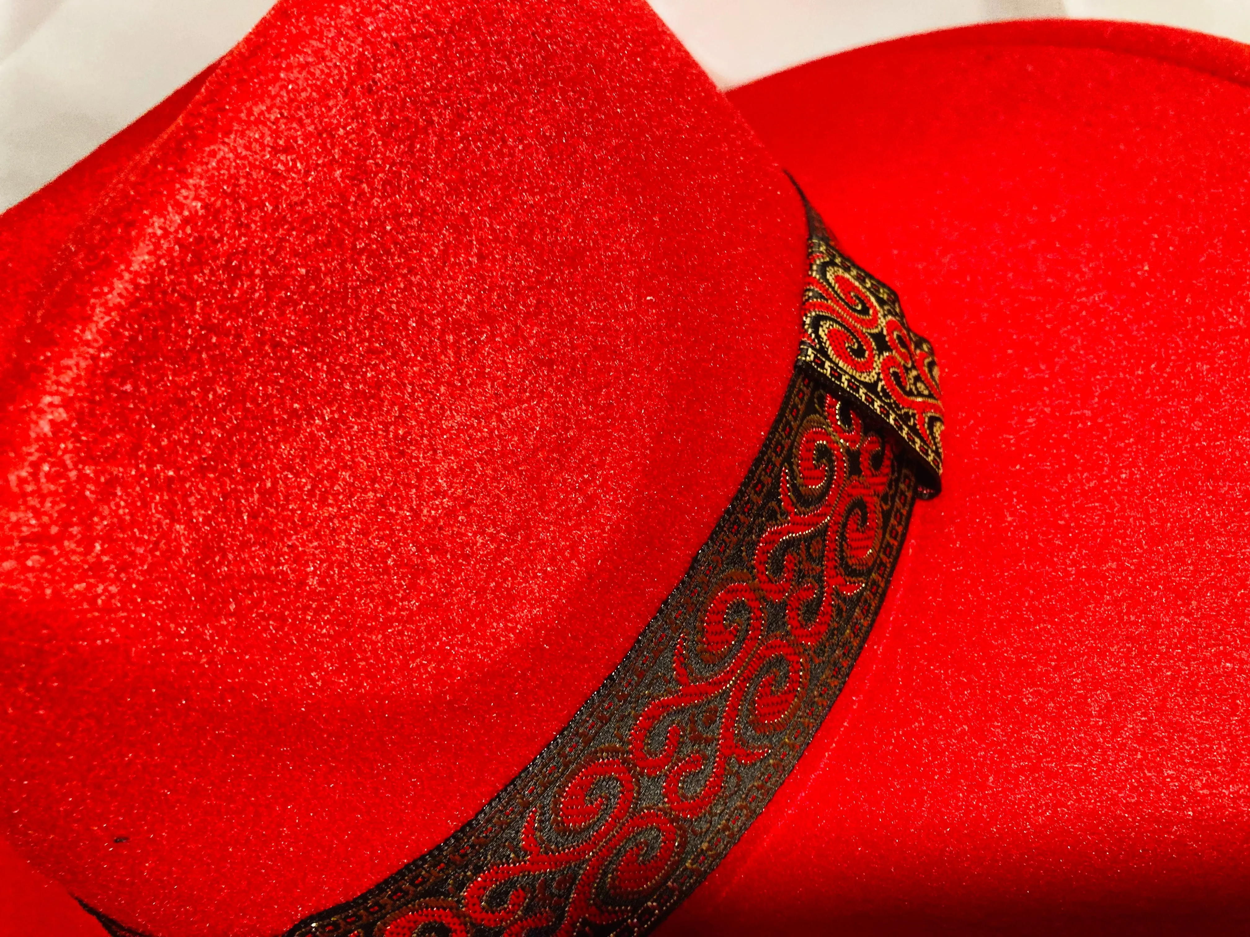 Red Teegan Fedora Hat with embroidered brim and Plaid fringe oblong scarf set