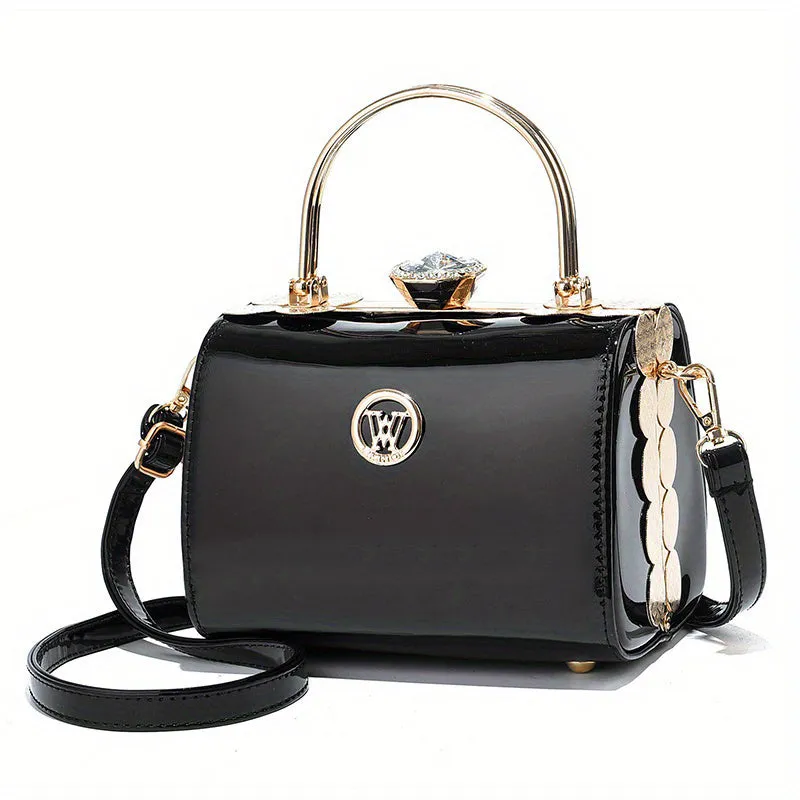 Rhinestone Box Handbags, Fashion Clip Crossbody Bag, Top Ring Clutch Evening Purse For Women