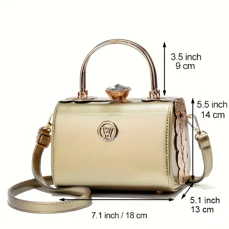 Rhinestone Box Handbags, Fashion Clip Crossbody Bag, Top Ring Clutch Evening Purse For Women