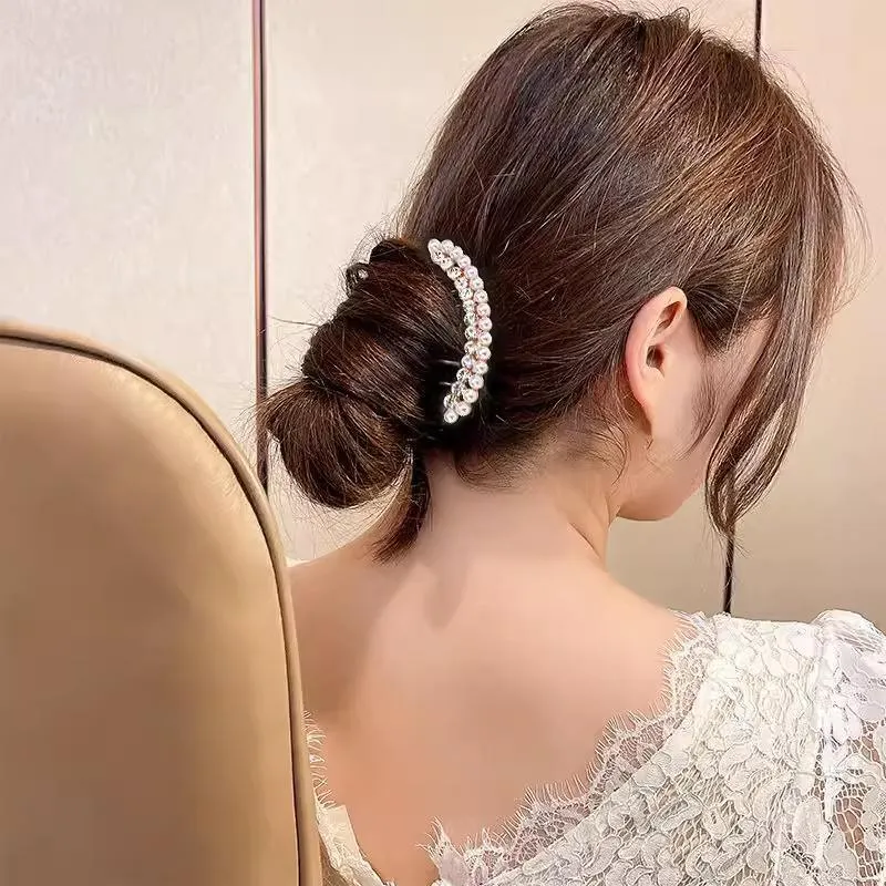 Rhinestone Pearl  Hair Comb Golden Temperament Ornament  Hair Comb Temperament