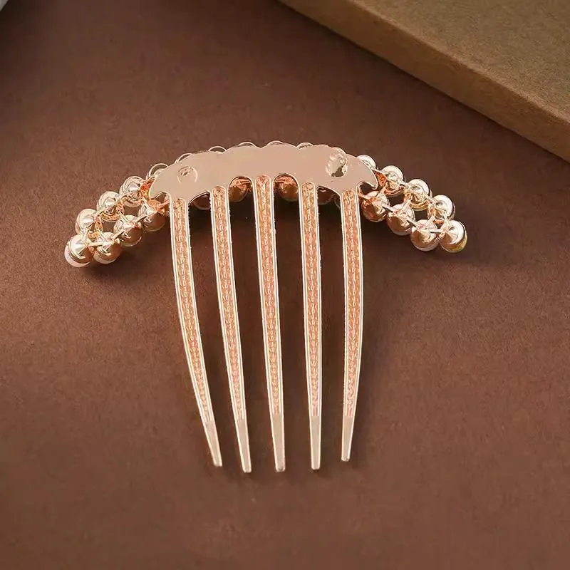 Rhinestone Pearl  Hair Comb Golden Temperament Ornament  Hair Comb Temperament