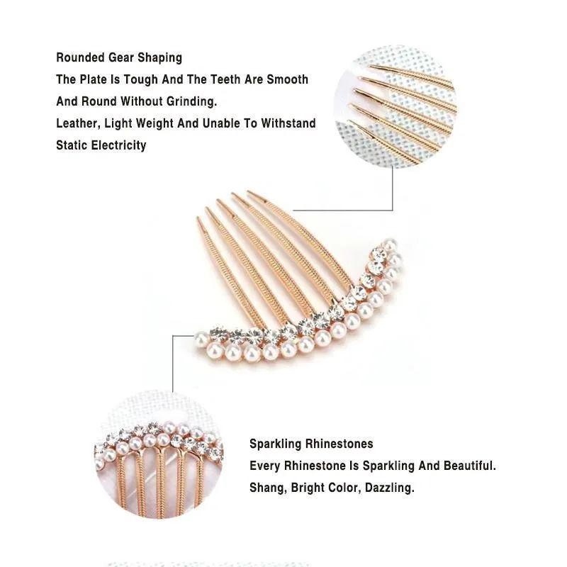 Rhinestone Pearl  Hair Comb Golden Temperament Ornament  Hair Comb Temperament