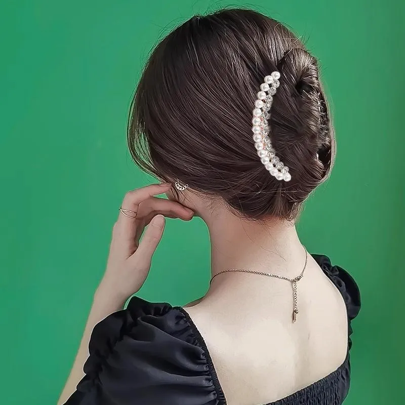 Rhinestone Pearl  Hair Comb Golden Temperament Ornament  Hair Comb Temperament