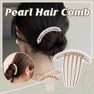 Rhinestone Pearl  Hair Comb Golden Temperament Ornament  Hair Comb Temperament