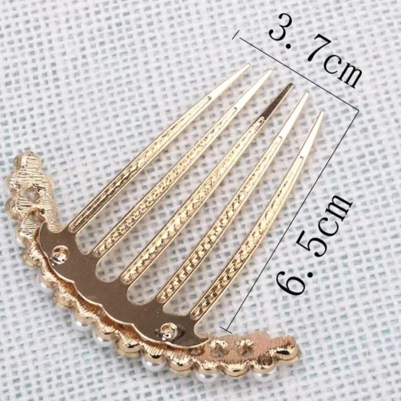 Rhinestone Pearl  Hair Comb Golden Temperament Ornament  Hair Comb Temperament