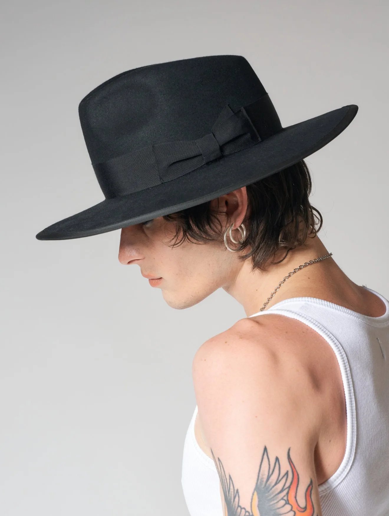 RUDY FEDORA HAT IN BLACK RABBIT FELT