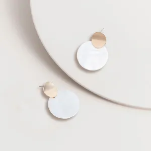 Shell Disk Post Earrings - White
