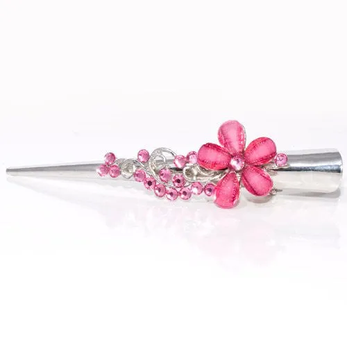 Shiny Silver Beak Clip with Flower Decoration - 1 Piece