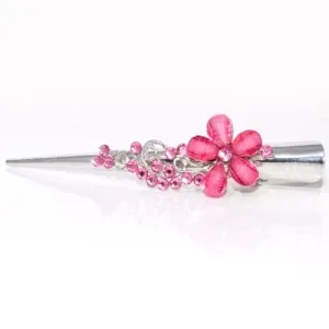 Shiny Silver Beak Clip with Flower Decoration - 1 Piece