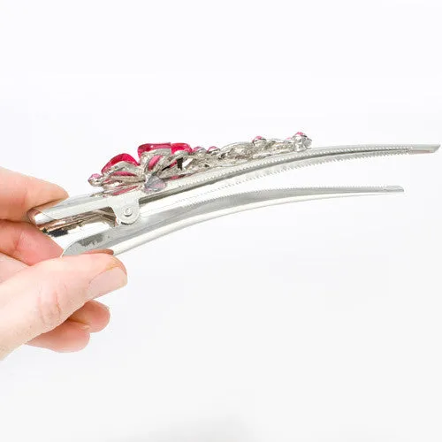 Shiny Silver Beak Clip with Flower Decoration - 1 Piece