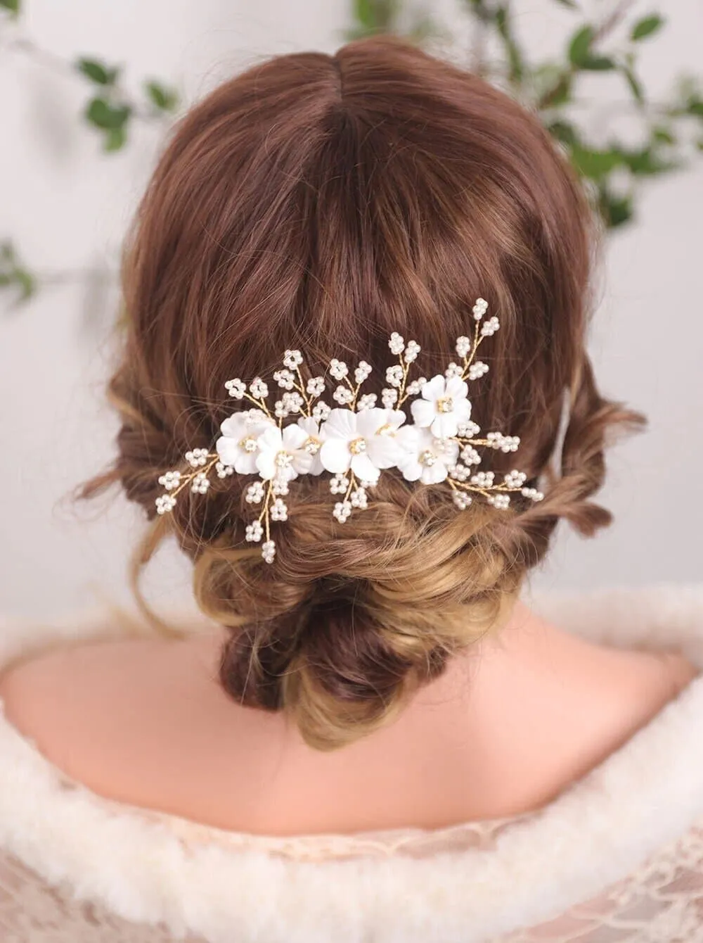 Silk White Flower Bridal Hair Comb, Wedding Floral Gold Hairpiece, Bridesmaid Silk Floral Hairpiece