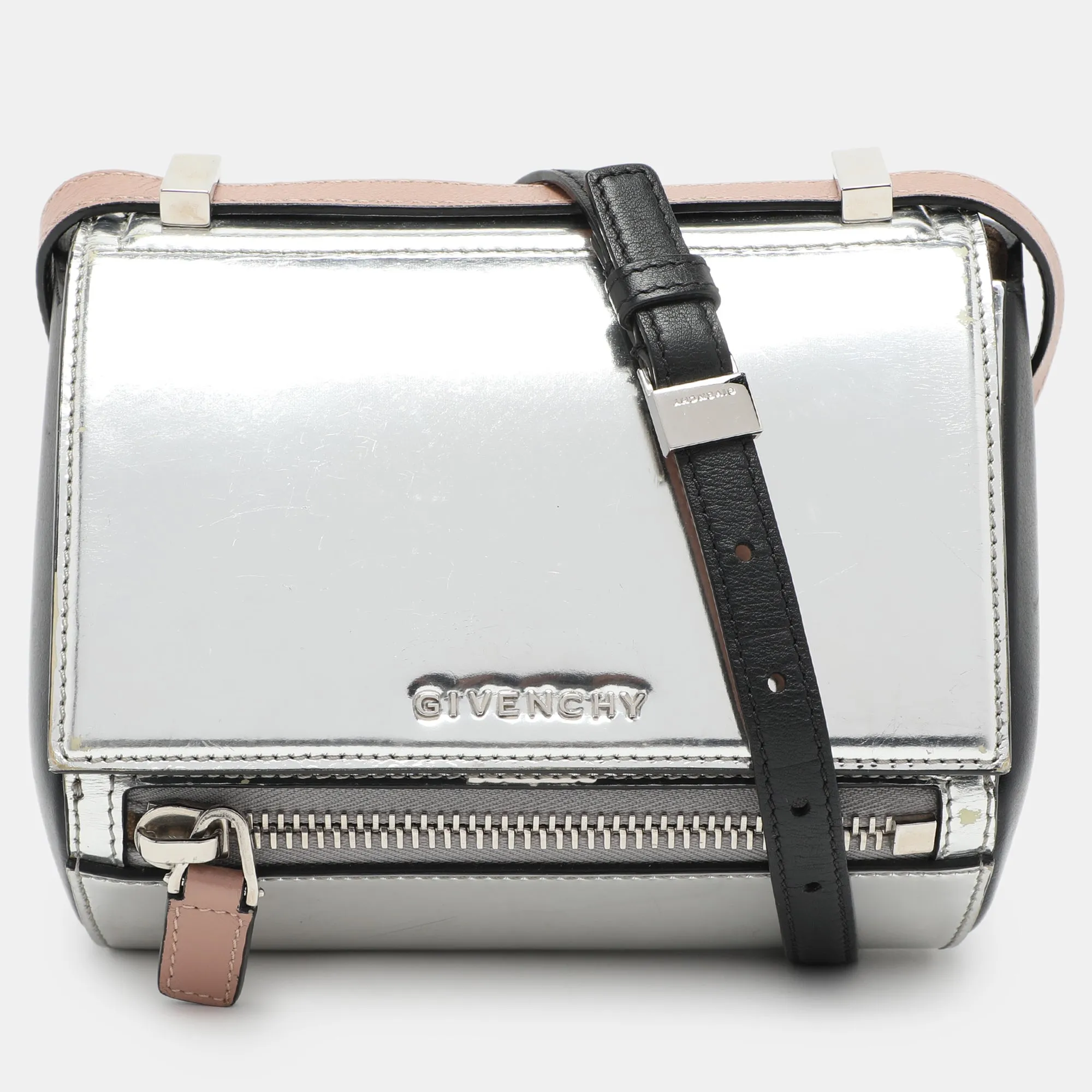 Silver/Black Leather Pandora Crossbody Bag