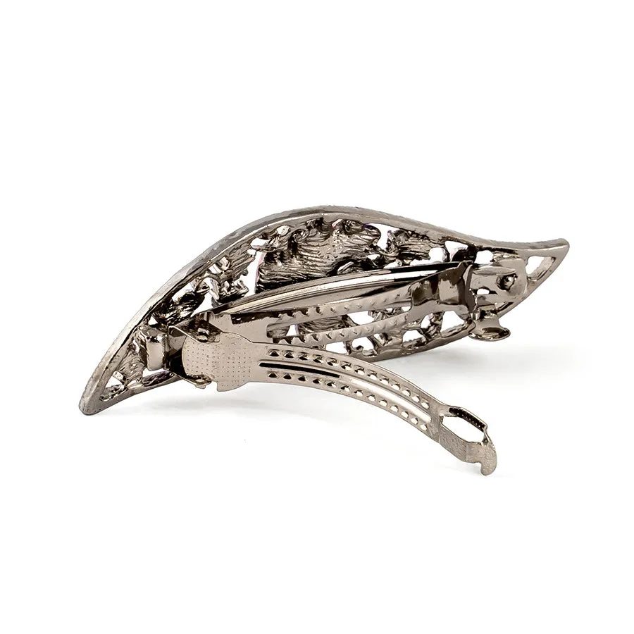Small Vintage Metal Barrette with Purple Flowers and Crystals