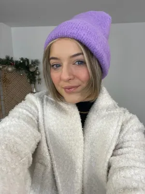 Soft Boucle Wool Knitted Beanie Hat - Lilac