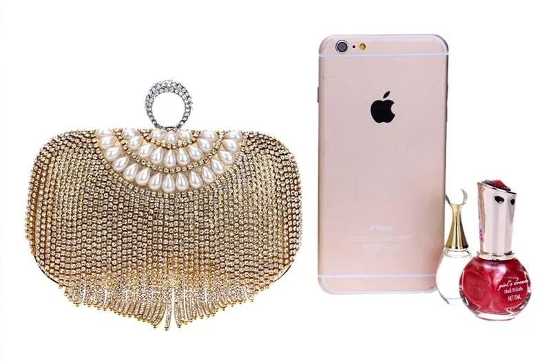 Tassel Evening Clutches Rings Diamonds Pearl Handbags