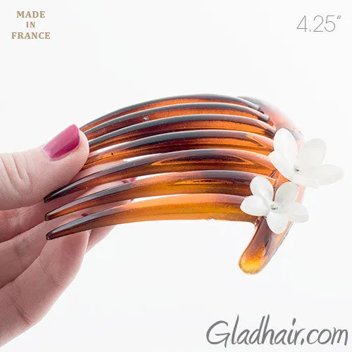 Tortoise Shell French Twist Hair Comb with Rhinestone Roses