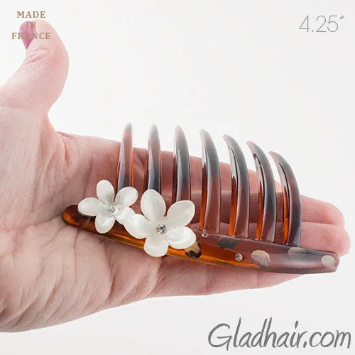 Tortoise Shell French Twist Hair Comb with Rhinestone Roses