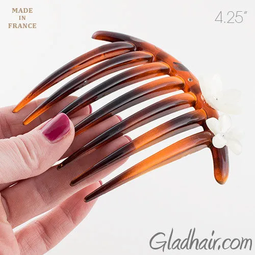Tortoise Shell French Twist Hair Comb with Rhinestone Roses