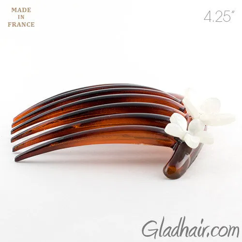 Tortoise Shell French Twist Hair Comb with Rhinestone Roses