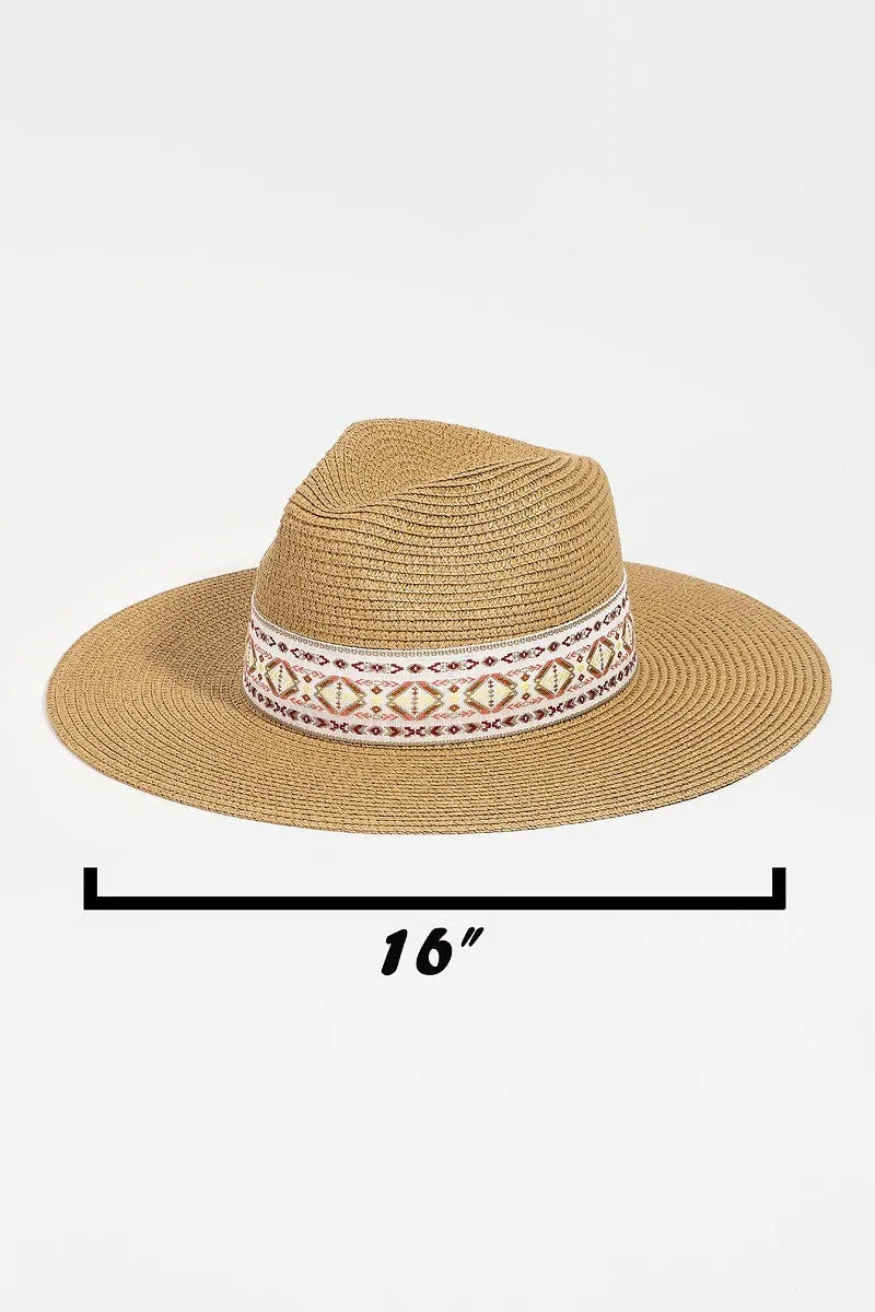 UBH047 Straw Fedora Embroidered Ivory