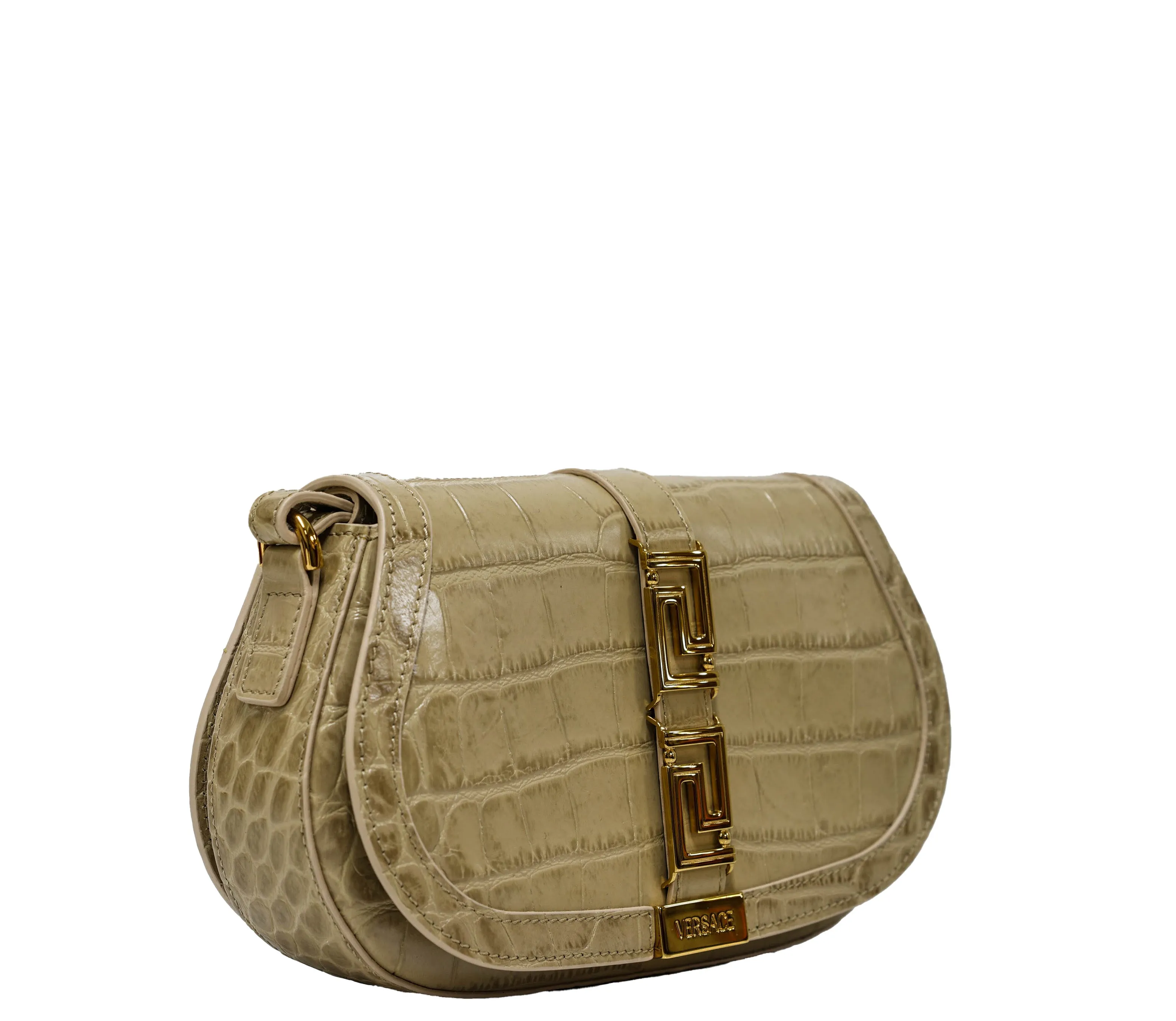 Versace Sand & Gold Embossed Croc Leather Bag 1007128 30% off