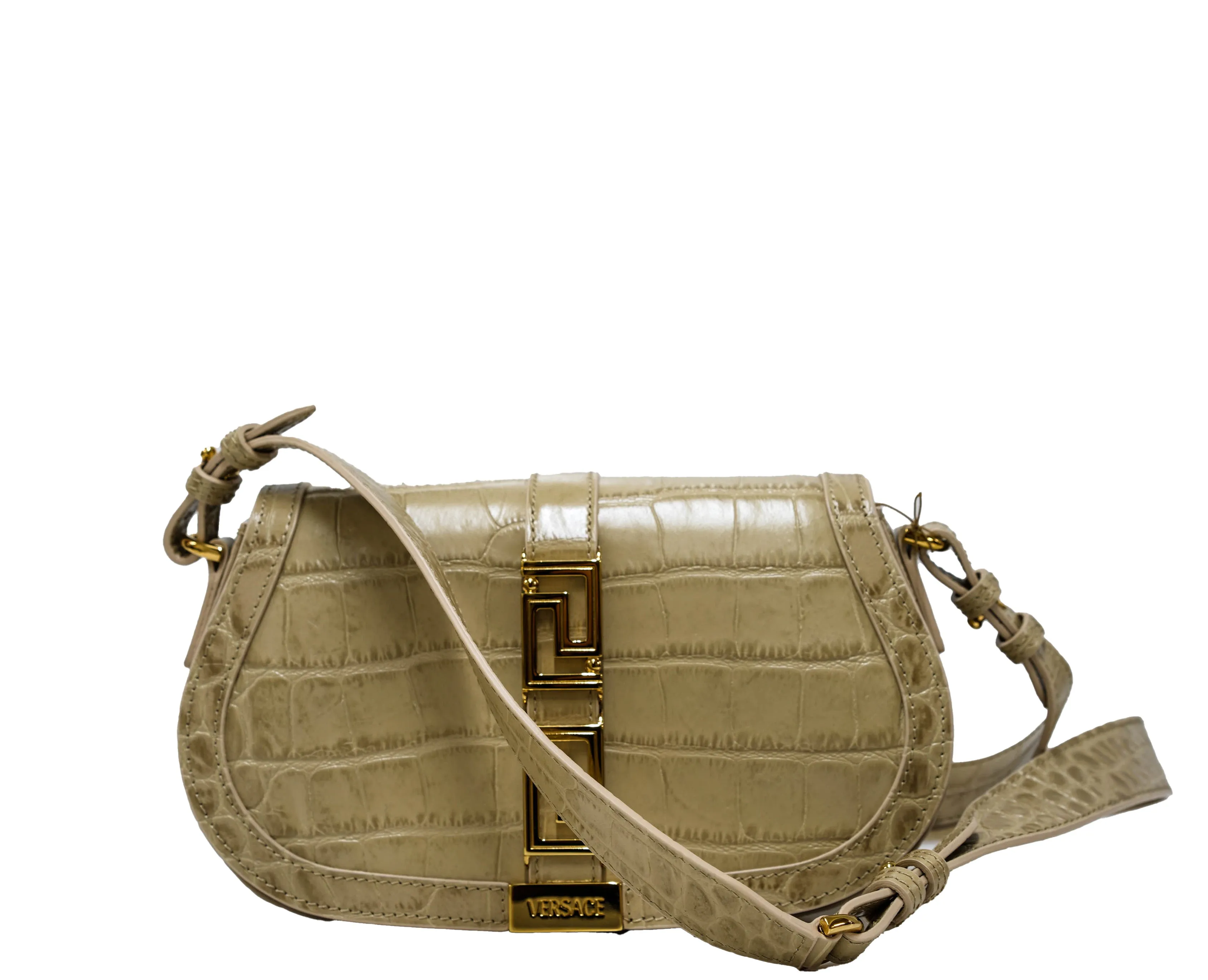 Versace Sand & Gold Embossed Croc Leather Bag 1007128 30% off