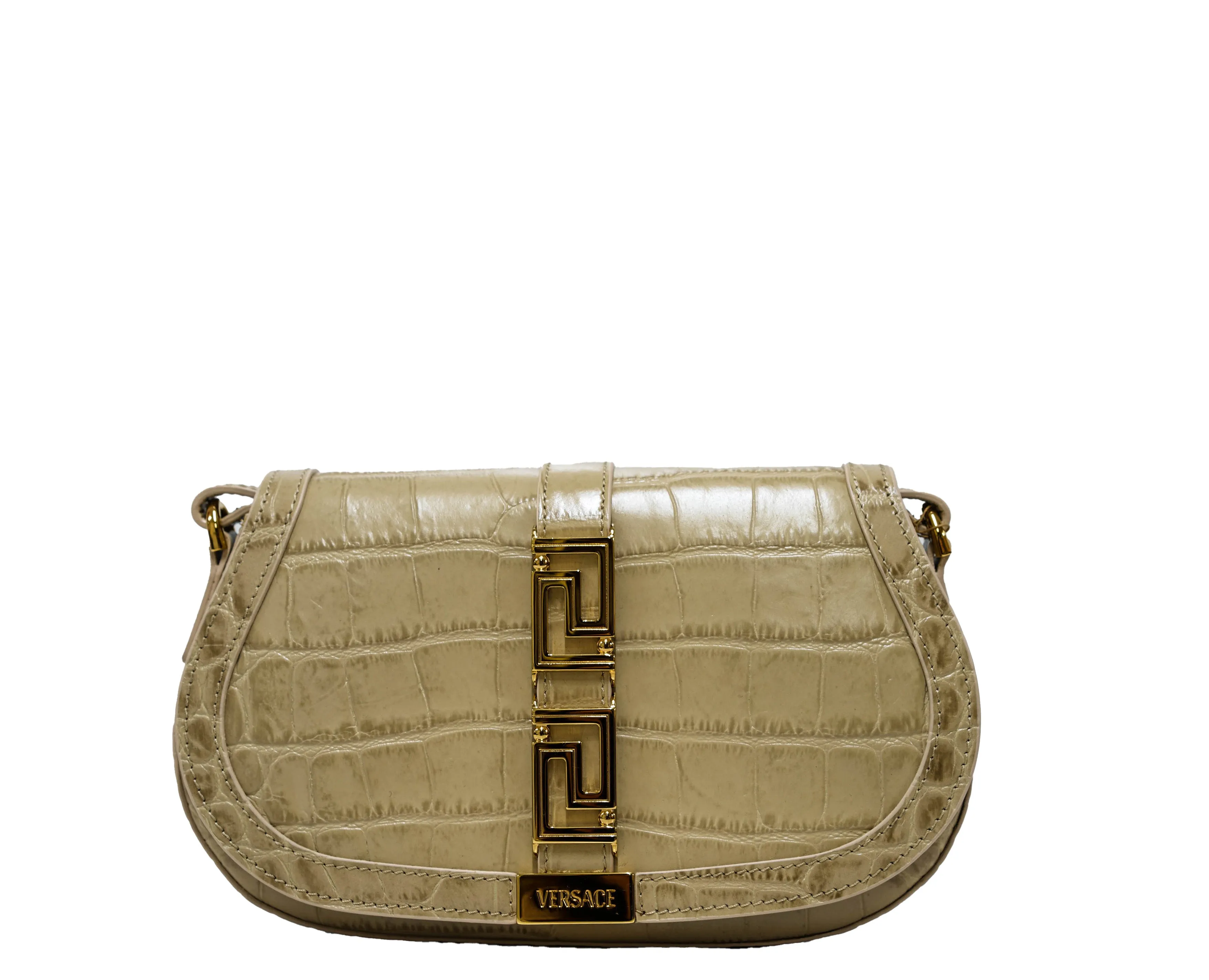 Versace Sand & Gold Embossed Croc Leather Bag 1007128 30% off