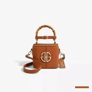 Vintage Crossbody Bamboo Handle Premium Leather Bucket Handbag