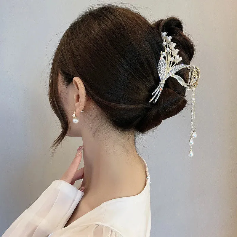 Vintage Metal Long Tassel Gripping Clip Hair Claw For Women