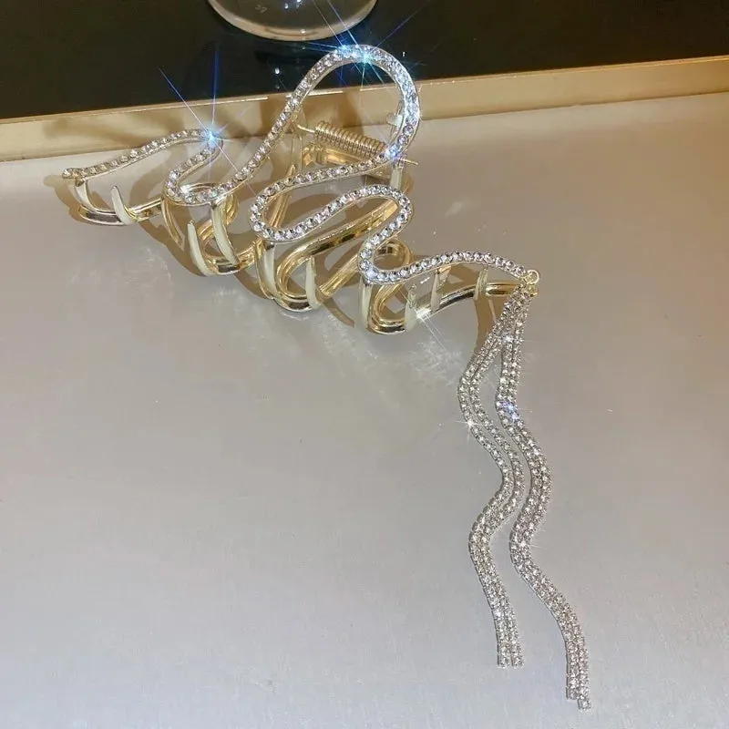 Vintage Metal Long Tassel Gripping Clip Hair Claw For Women