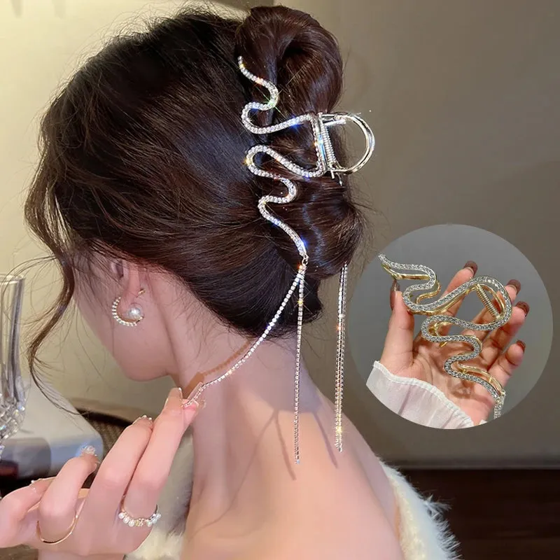 Vintage Metal Long Tassel Gripping Clip Hair Claw For Women