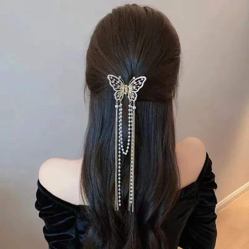 Vintage Metal Long Tassel Gripping Clip Hair Claw For Women