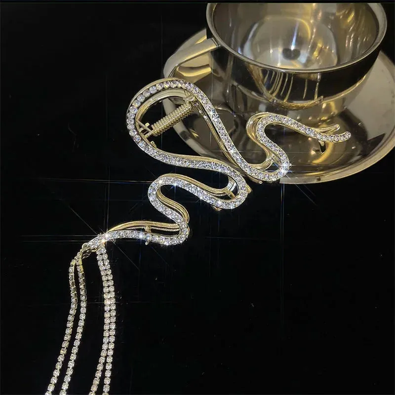 Vintage Metal Long Tassel Gripping Clip Hair Claw For Women