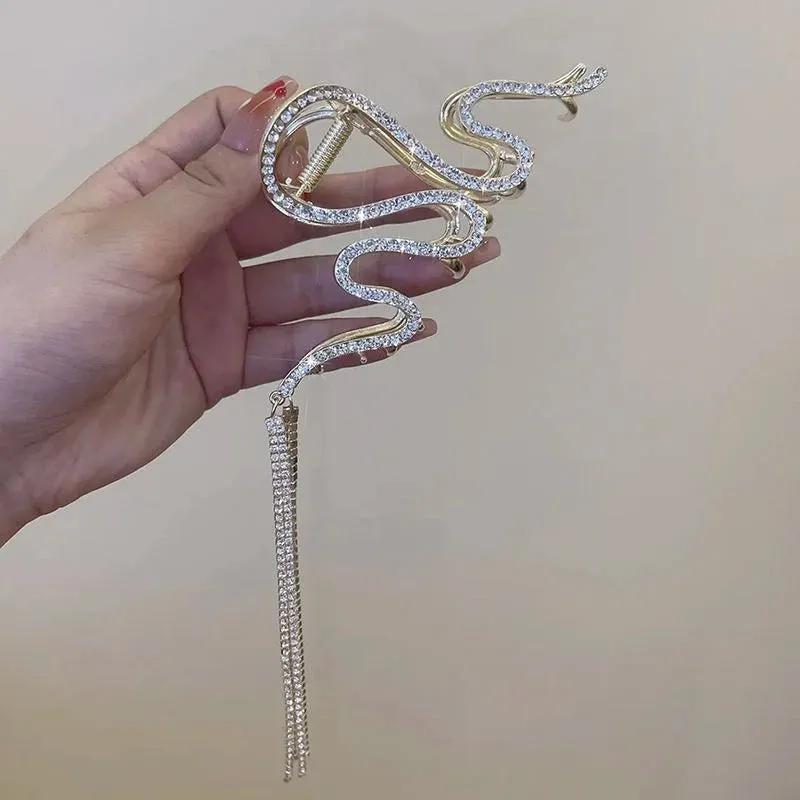 Vintage Metal Long Tassel Gripping Clip Hair Claw For Women