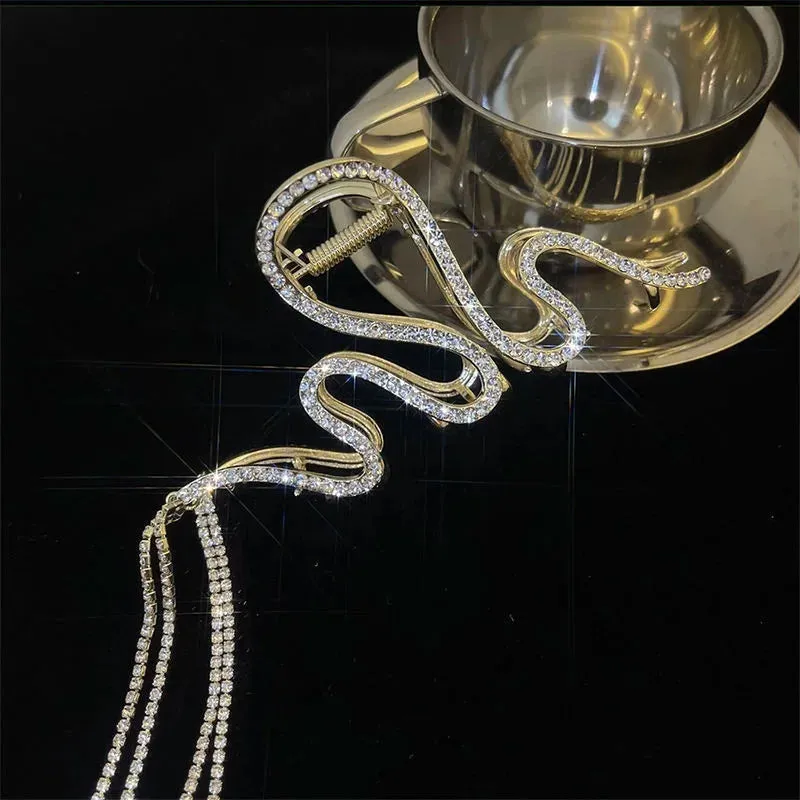 Vintage Metal Long Tassel Gripping Clip Hair Claw For Women